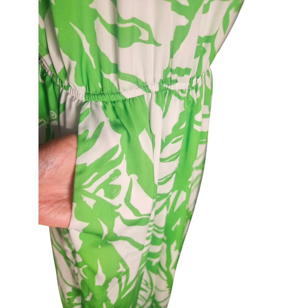 Lilly Pulitzer Green White Halter Jumpsuit Floral Zip up Pockets Sz XS Lined - Picture 5 of 9